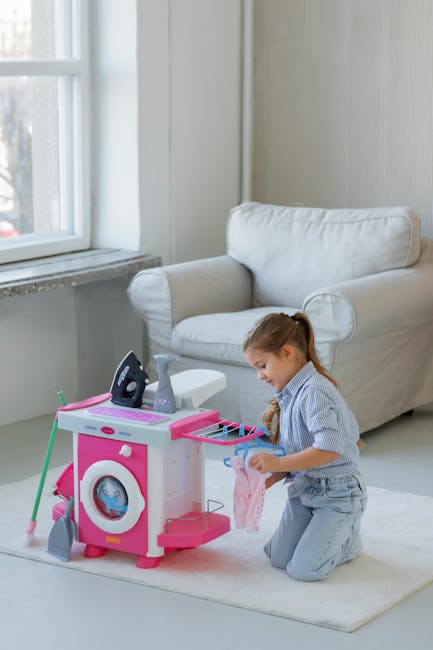 Child playing with laundry toy